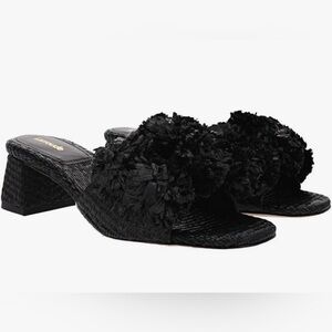 Larroude brigitte beach raffia mules in black size 8.5